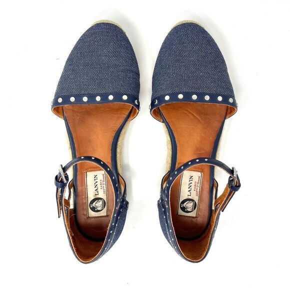 LANVIN Denim Espadrilles Mary Jane Sandals Size 37/7 - Picture 6 of 10
